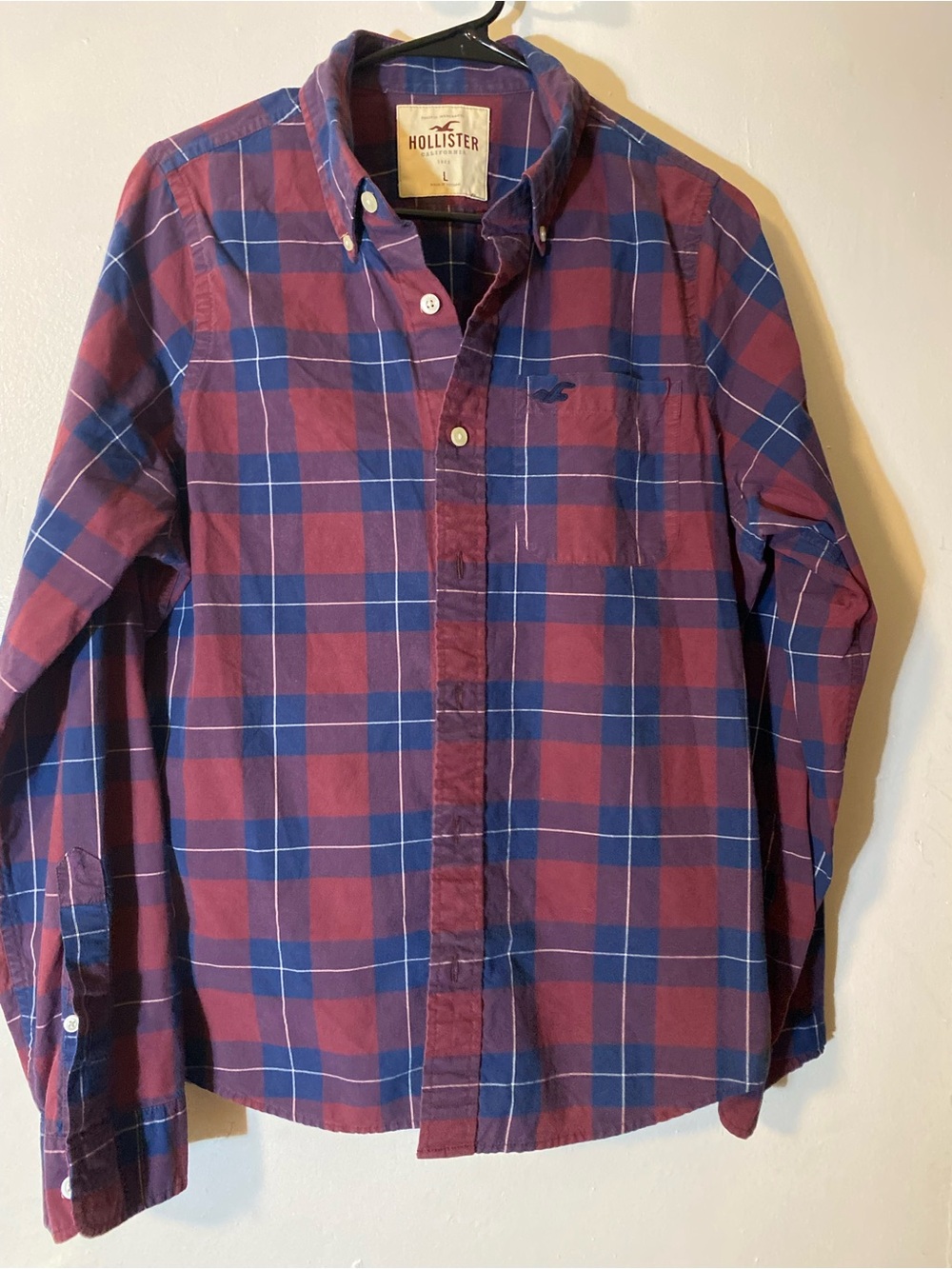 Hollister Men's Red & Blue Plaid Button-Up Shirt- Large Like New